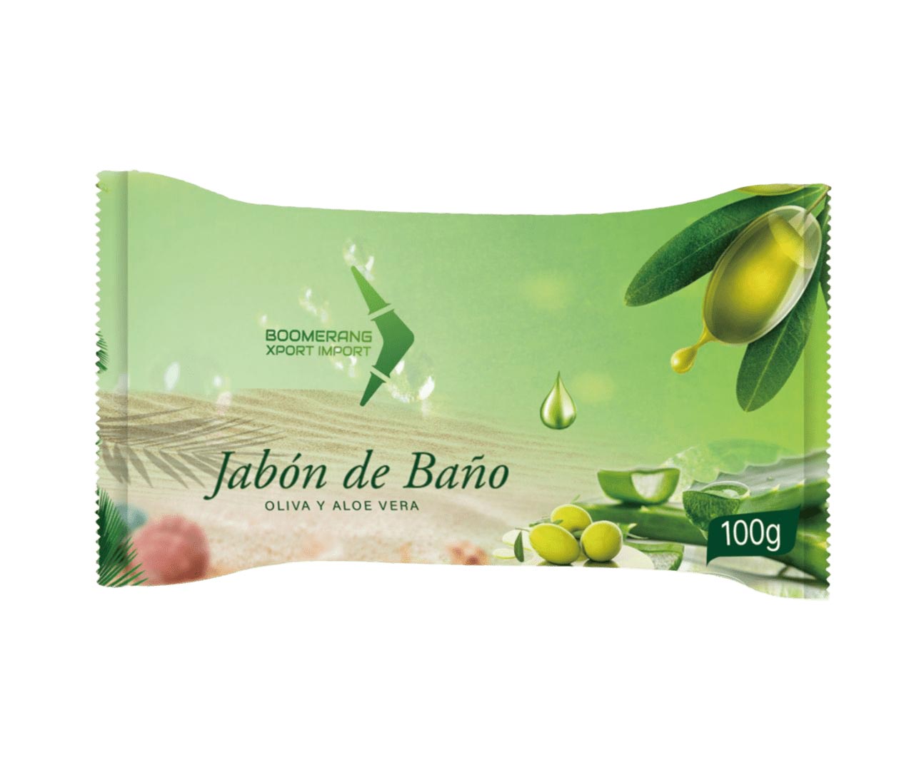 Jabón natural de oliva y aloe vera 100g - Hidratante para piel sensible - Boomerang Xport